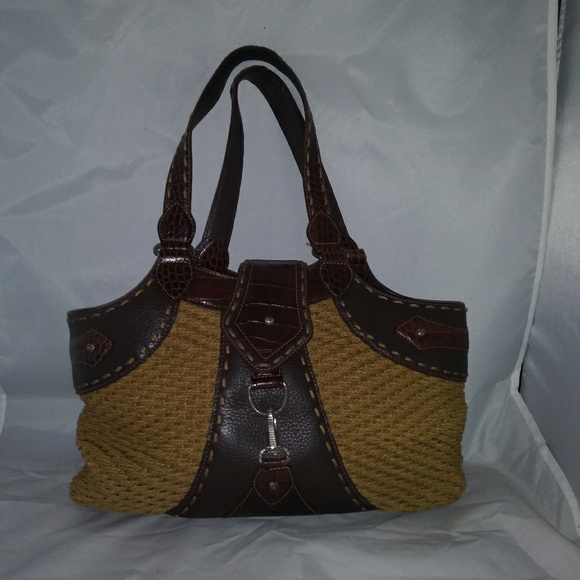 Brighton Handbags - Brighton Straw Leather Trim Shoulder bag Purse